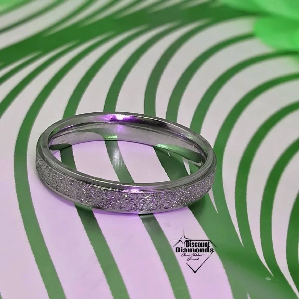 Silver Titanium Comfort Ring & a Frosted Textured Inlay Appearing Diamond Like